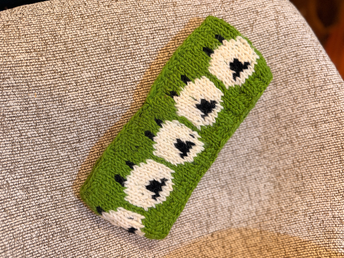 Hand Knit Wool Ear Warmer – Folk Sheepl Pattern | Fleece Lined | One of a Kind | Made in Nepal