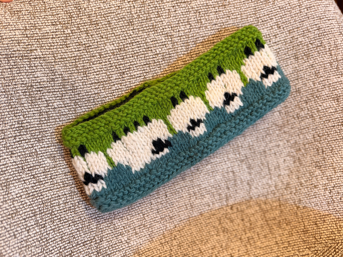 Hand Knit Wool Ear Warmer – Folk Sheepl Pattern | Fleece Lined | One of a Kind | Made in Nepal