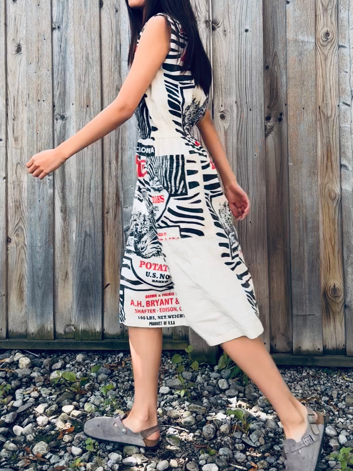Artisan Washed Cotton Dress with Retro Zebra Print