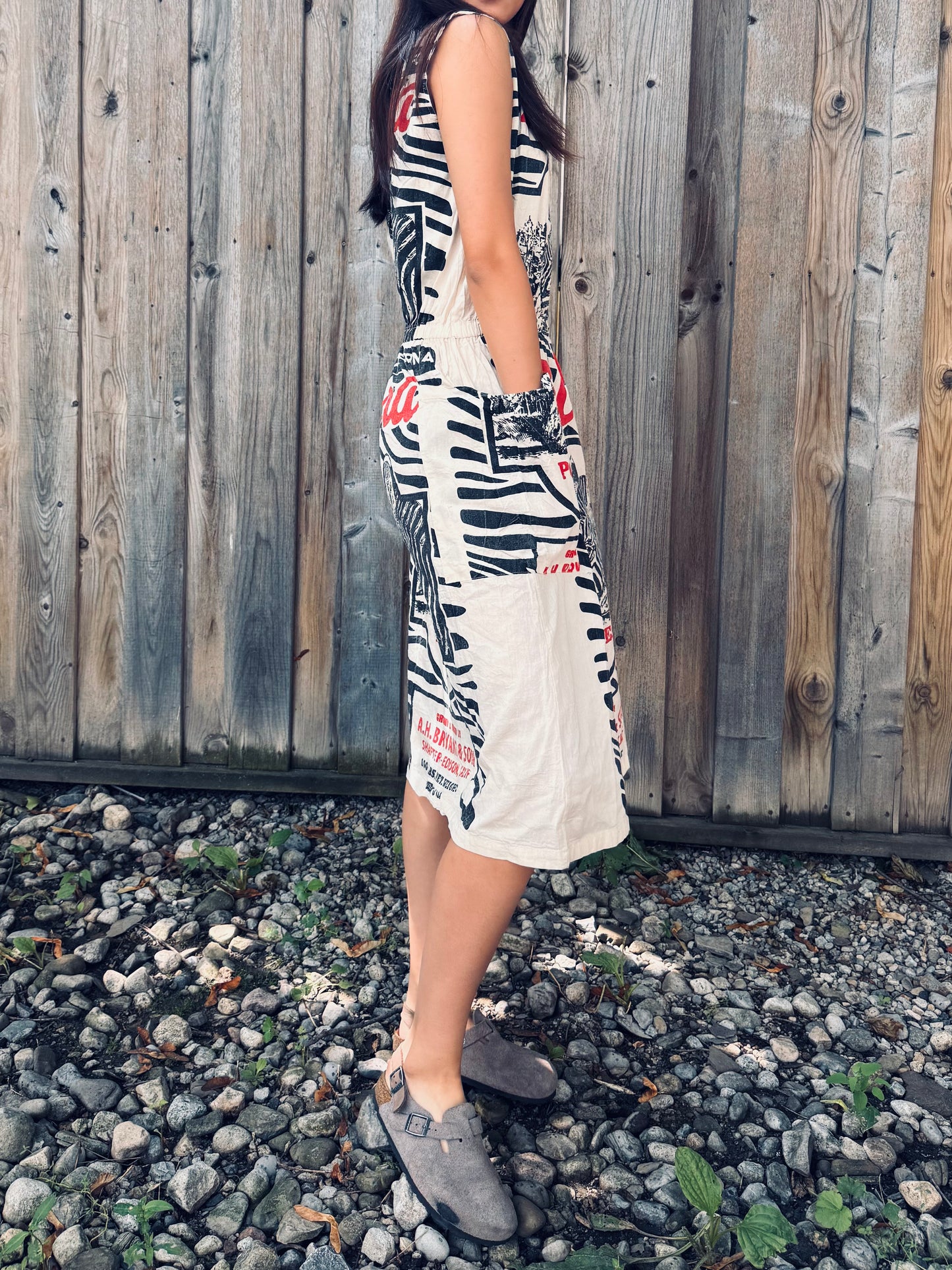 Artisan Washed Cotton Dress with Retro Zebra Print