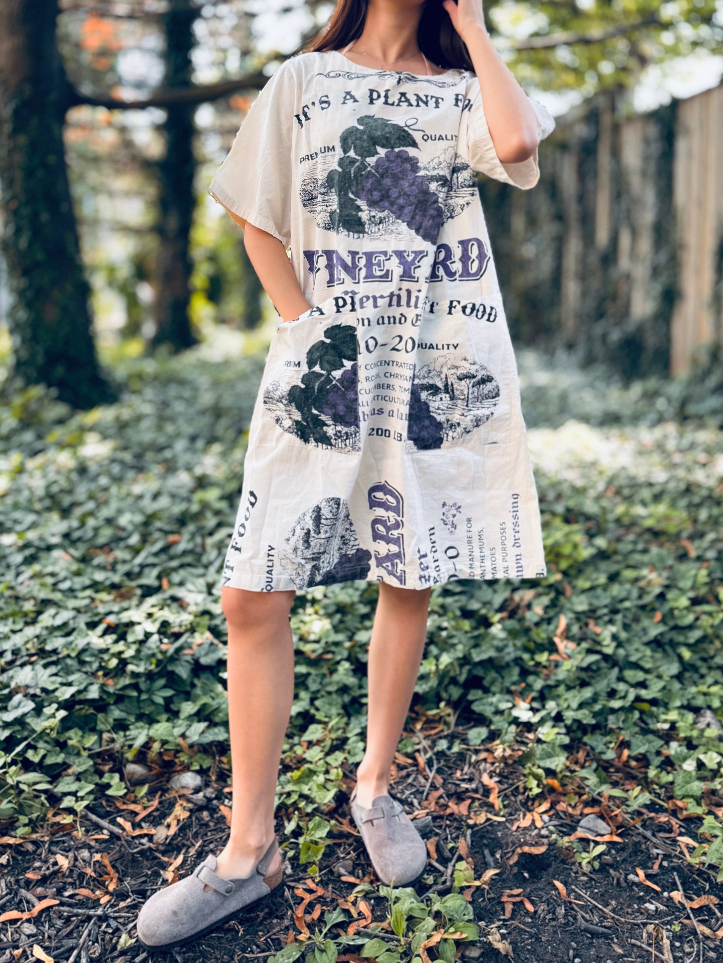 Vintage Vineyard Print Washed Cotton Dress