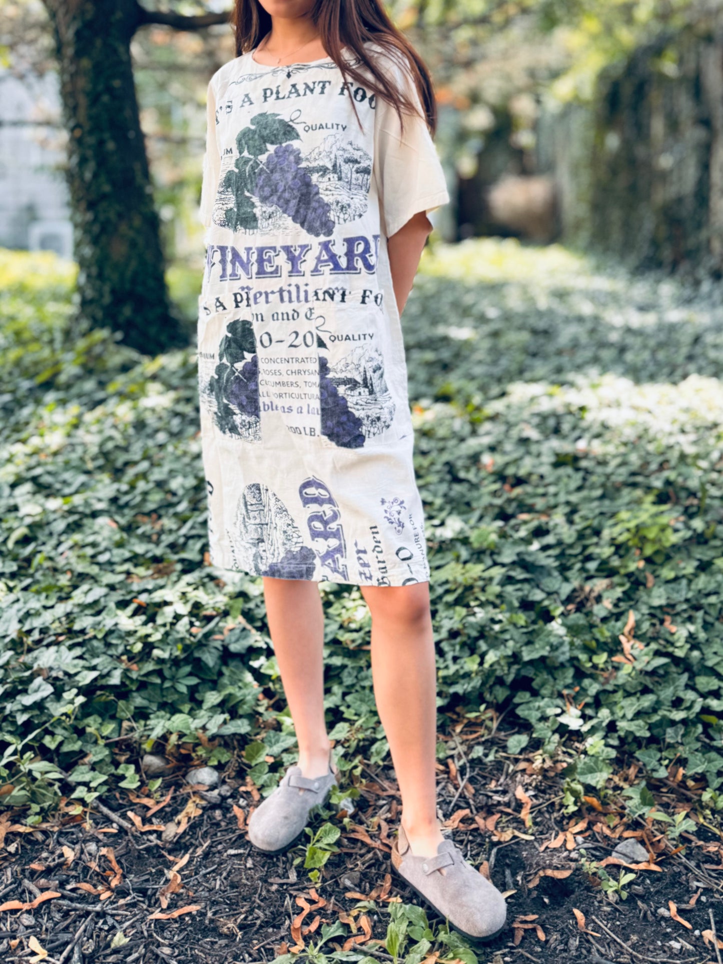 Vintage Vineyard Print Washed Cotton Dress