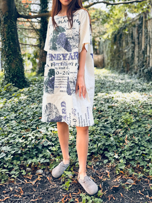 Vintage Vineyard Print Washed Cotton Dress