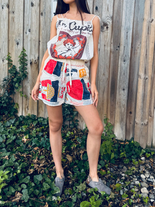 Vintage Patch Print Washed Cotton Shorts – Easy Summer Style