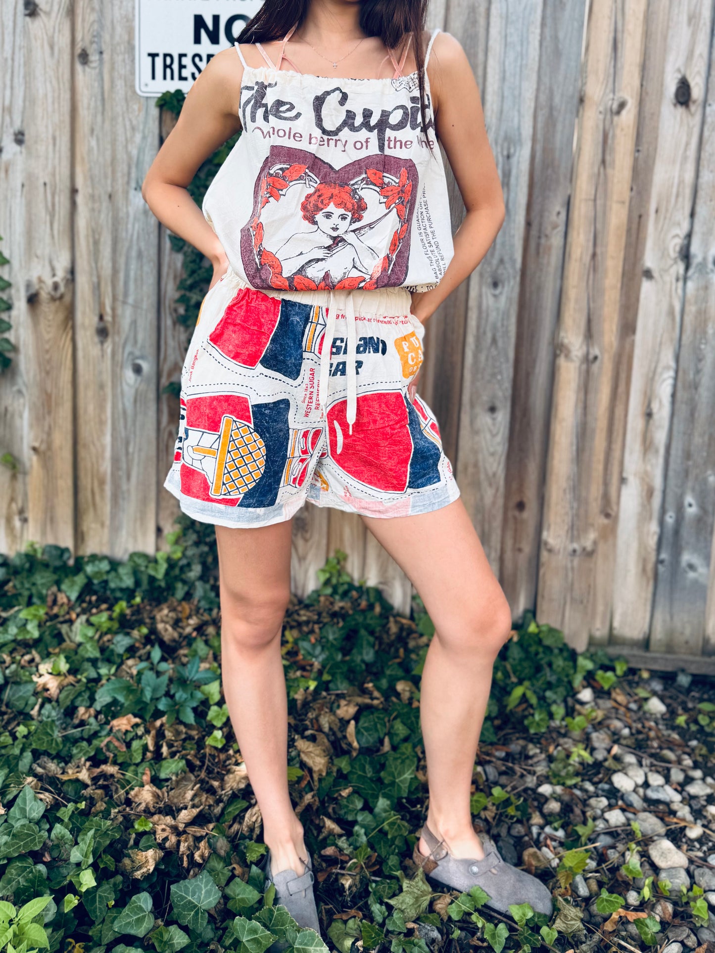 Vintage Patch Print Washed Cotton Shorts – Easy Summer Style
