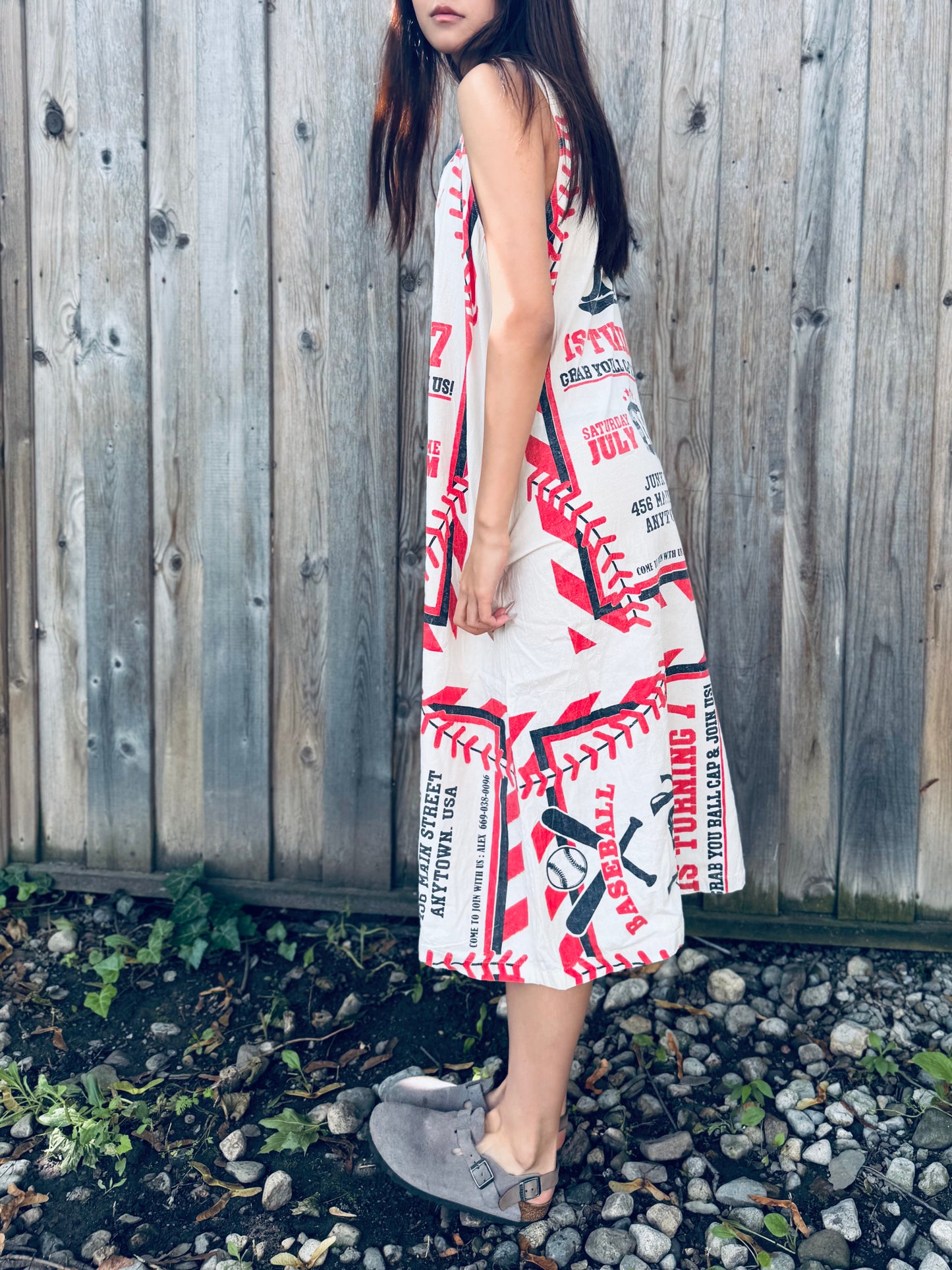 Vintage Baseball Graphic Washed Cotton Dress