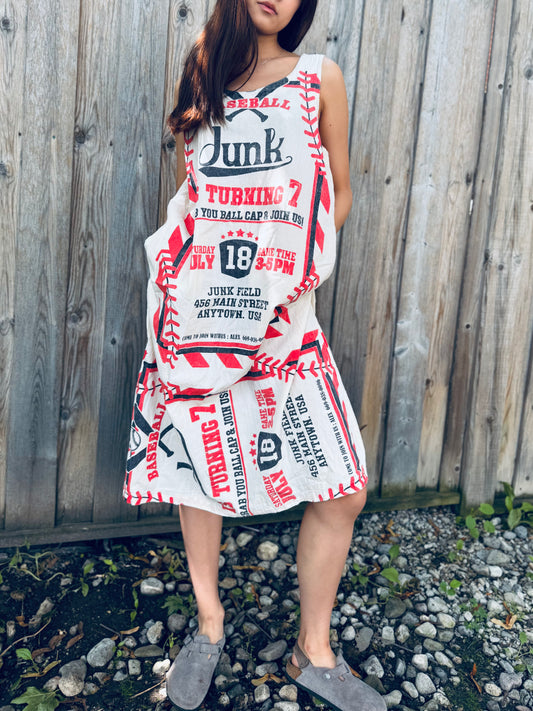 Vintage Baseball Graphic Washed Cotton Dress