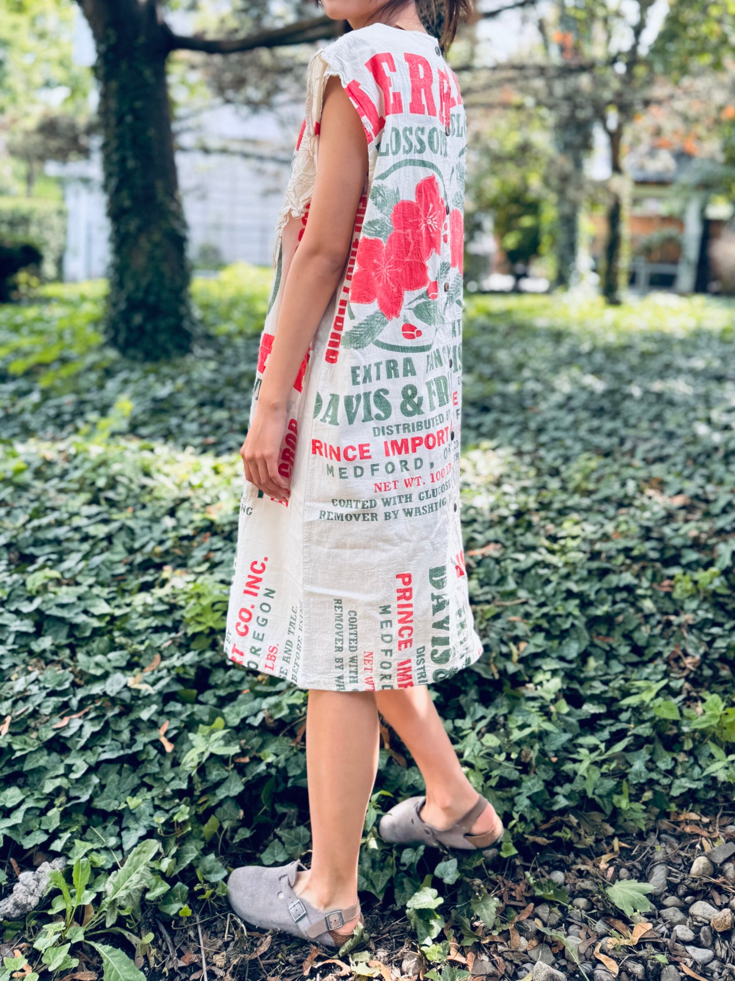 Vintage Cherry Blossom Print Washed Cotton Dress