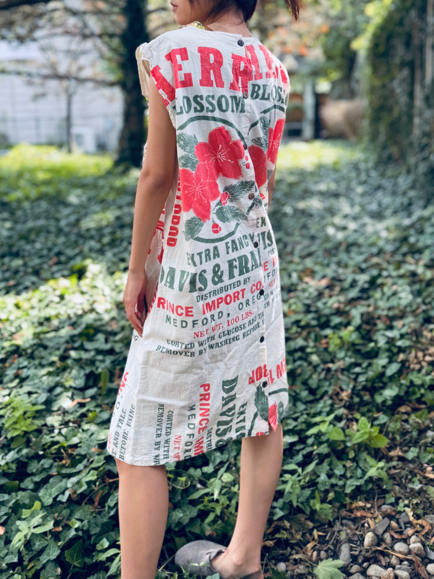 Vintage Cherry Blossom Print Washed Cotton Dress