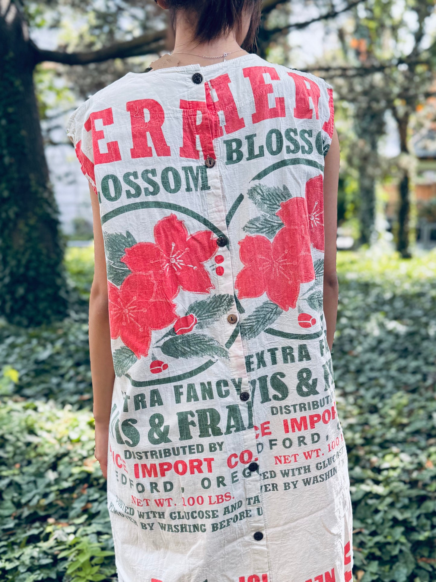 Vintage Cherry Blossom Print Washed Cotton Dress