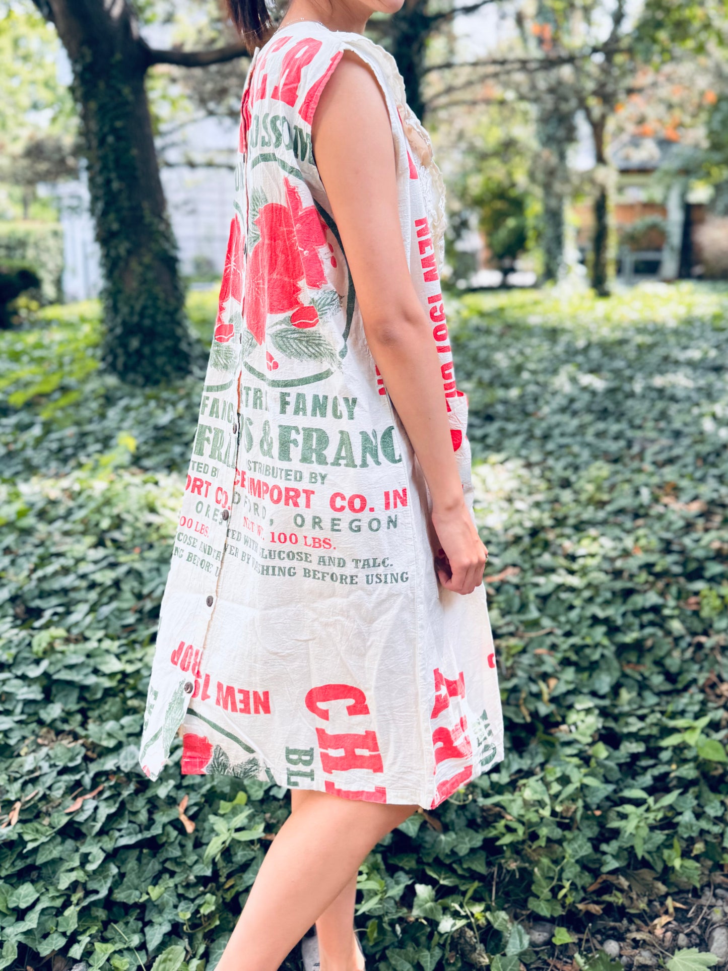 Vintage Cherry Blossom Print Washed Cotton Dress