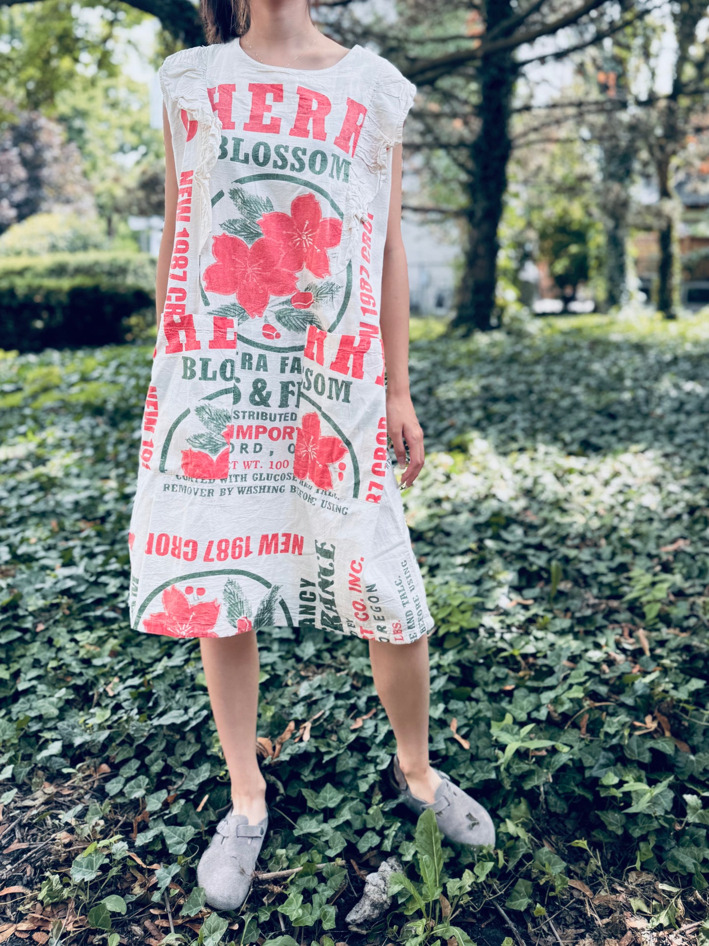 Vintage Cherry Blossom Print Washed Cotton Dress