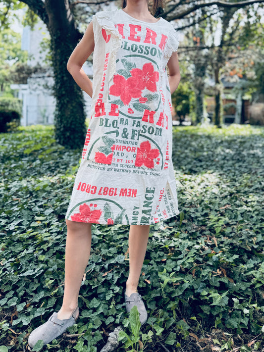Vintage Cherry Blossom Print Washed Cotton Dress