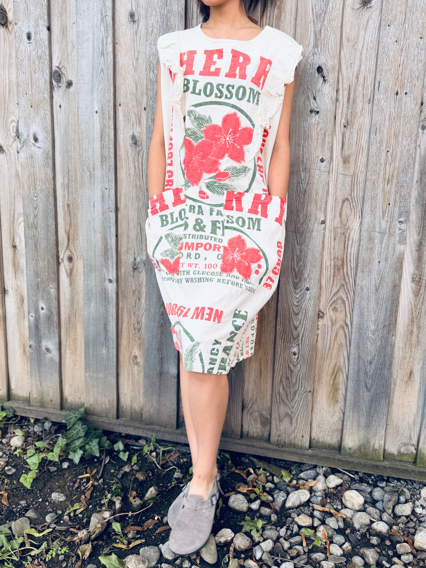 Vintage Cherry Blossom Print Washed Cotton Dress