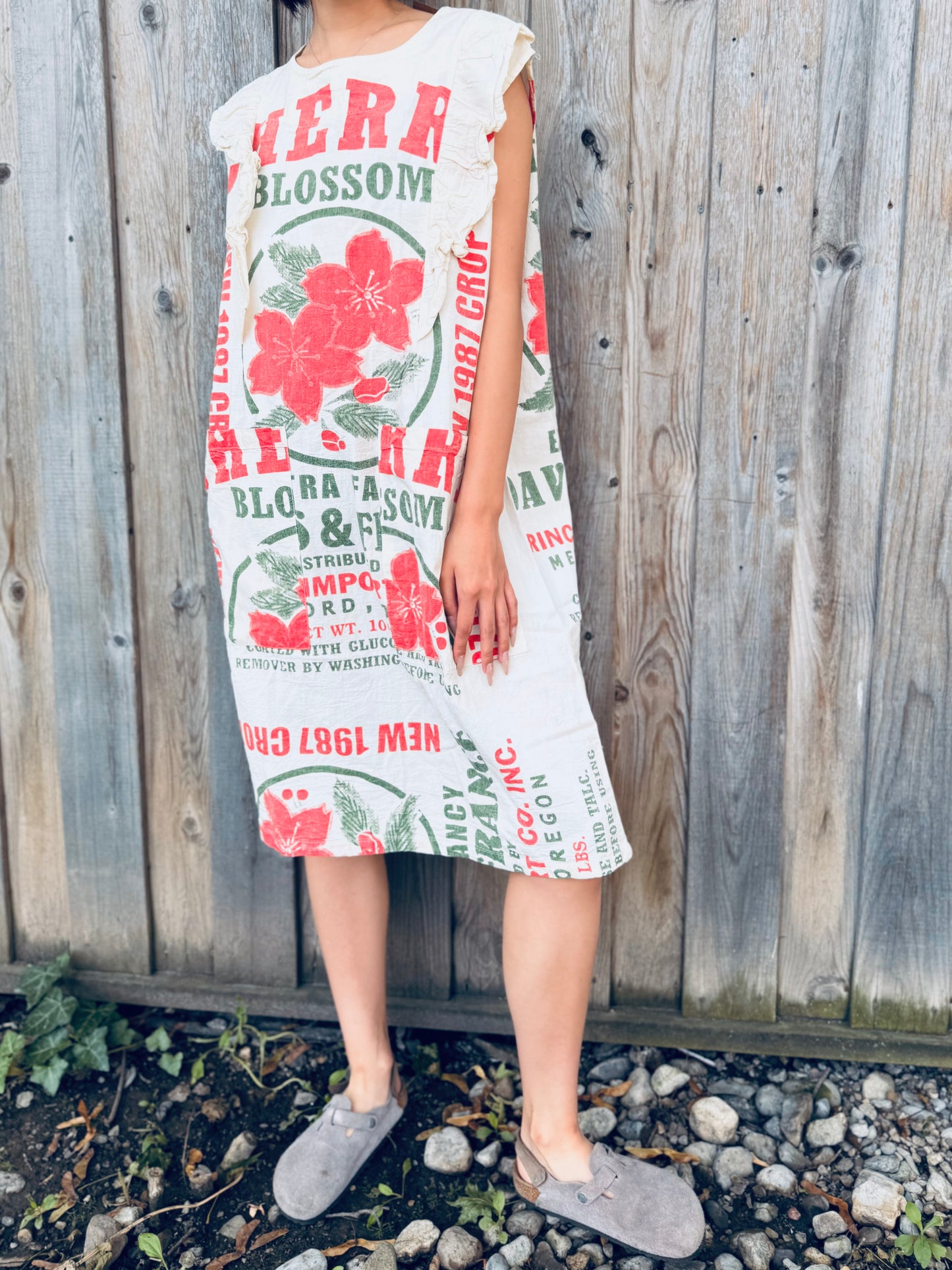 Vintage Cherry Blossom Print Washed Cotton Dress
