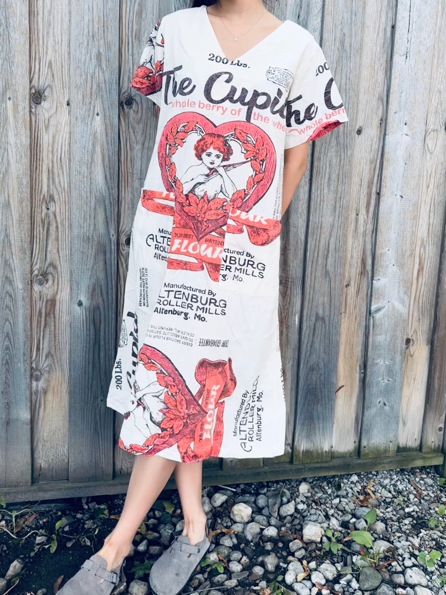 Vintage Cupid Print Washed Cotton Dress – Oversized