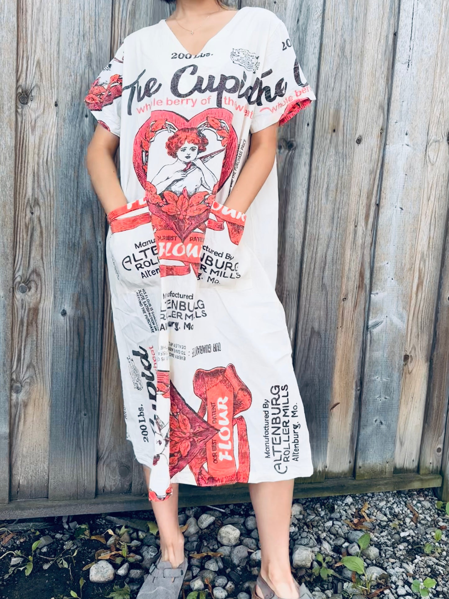 Vintage Cupid Print Washed Cotton Dress – Oversized