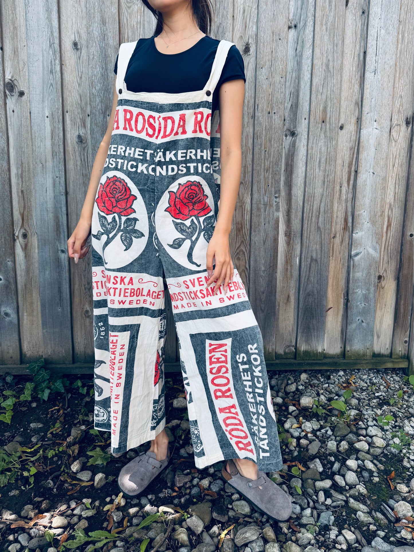 Vintage Rose Print Washed Cotton Overalls – Oversized