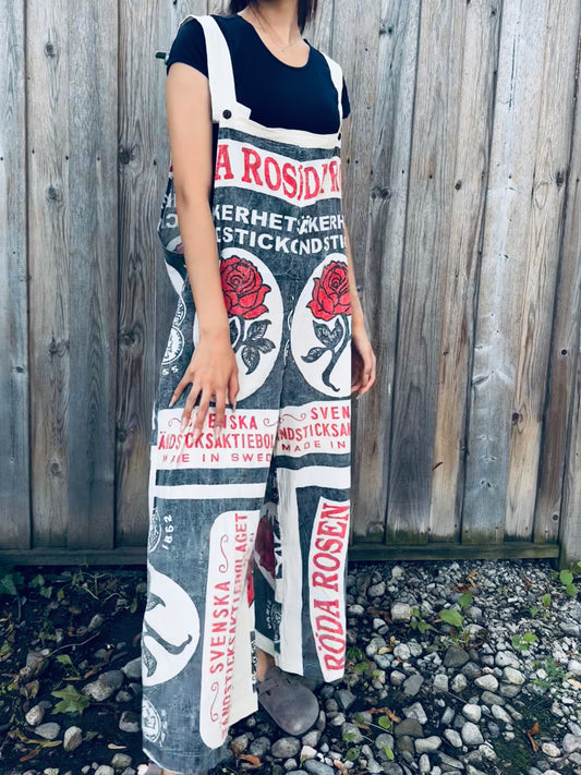 Vintage Rose Print Washed Cotton Overalls – Oversized