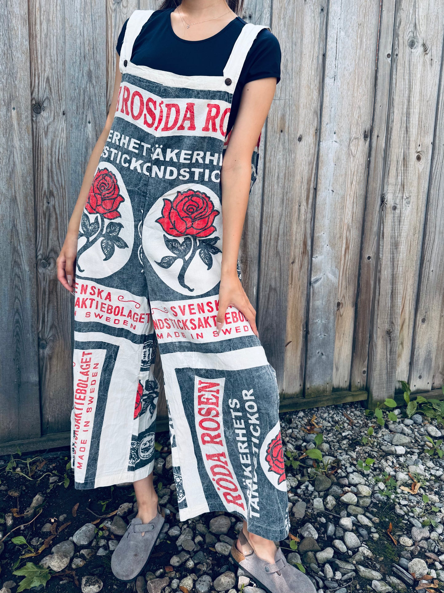Vintage Rose Print Washed Cotton Overalls – Oversized