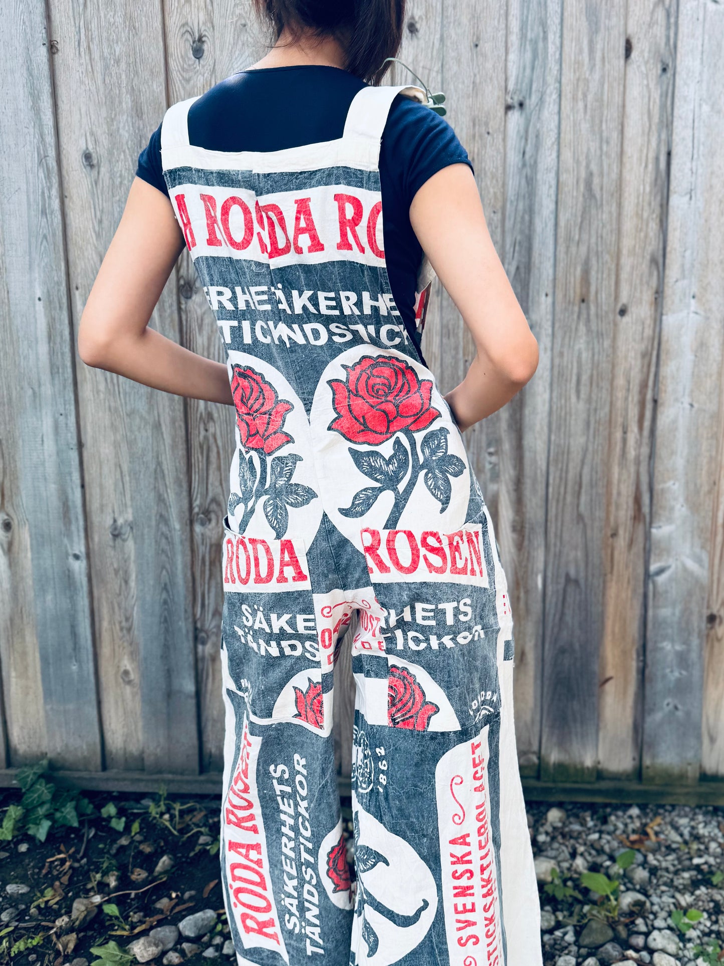 Vintage Rose Print Washed Cotton Overalls – Oversized