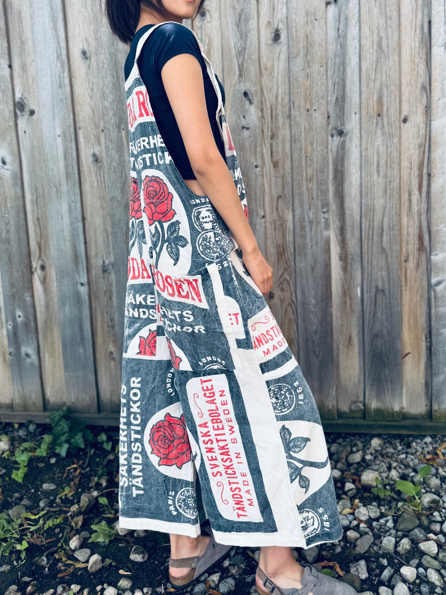 Vintage Rose Print Washed Cotton Overalls – Oversized