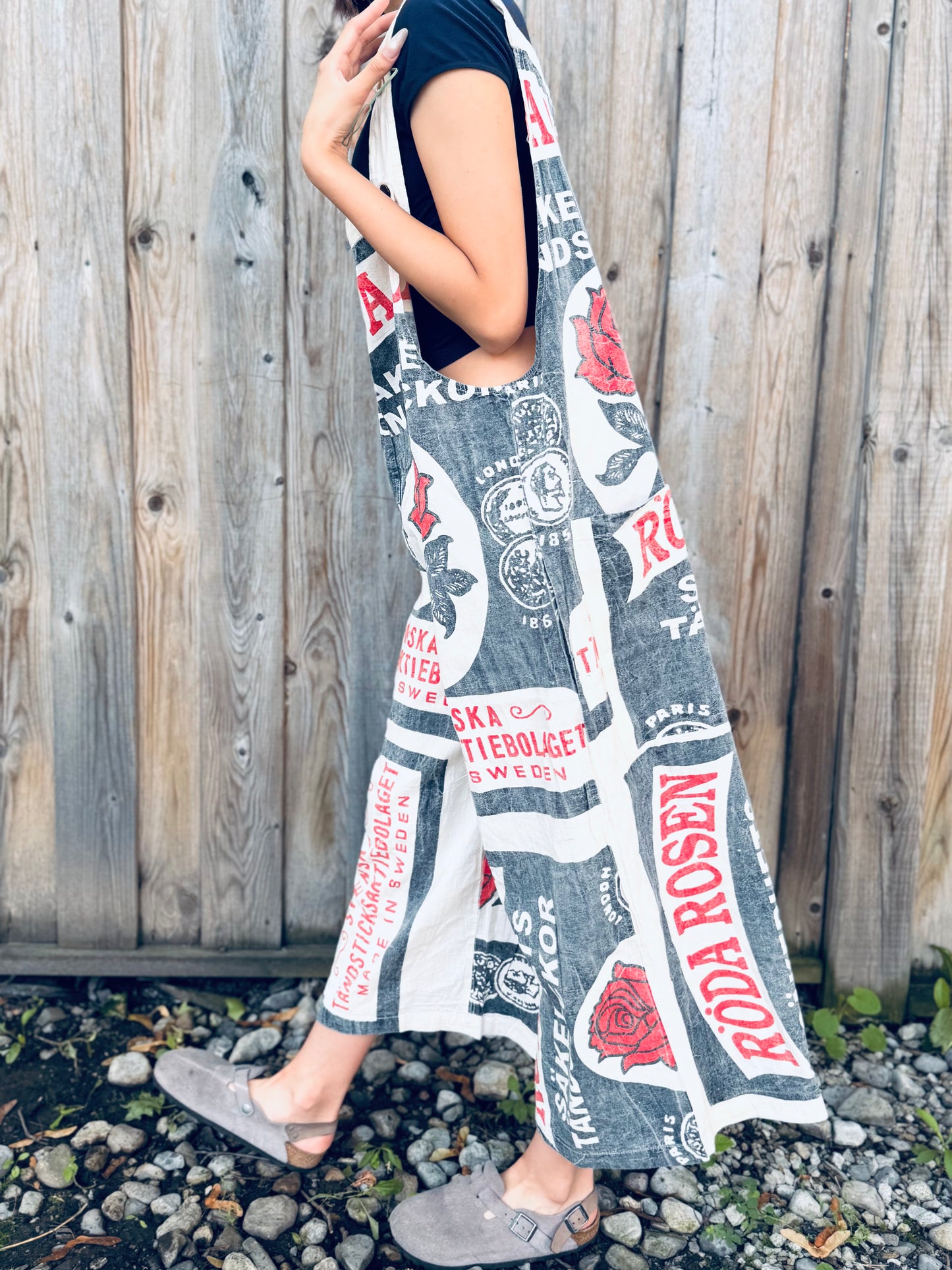 Vintage Rose Print Washed Cotton Overalls – Oversized
