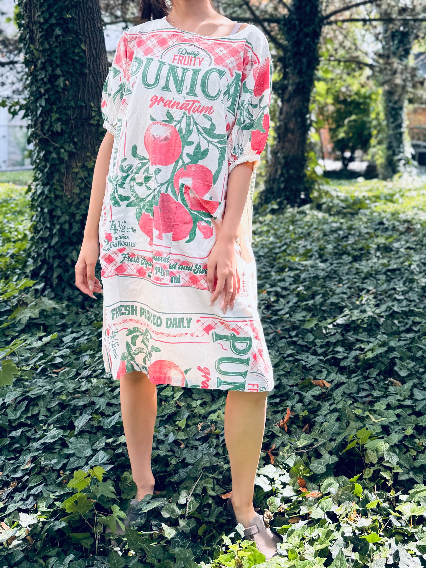 Vintage Pomegranate Print Washed Cotton Dress