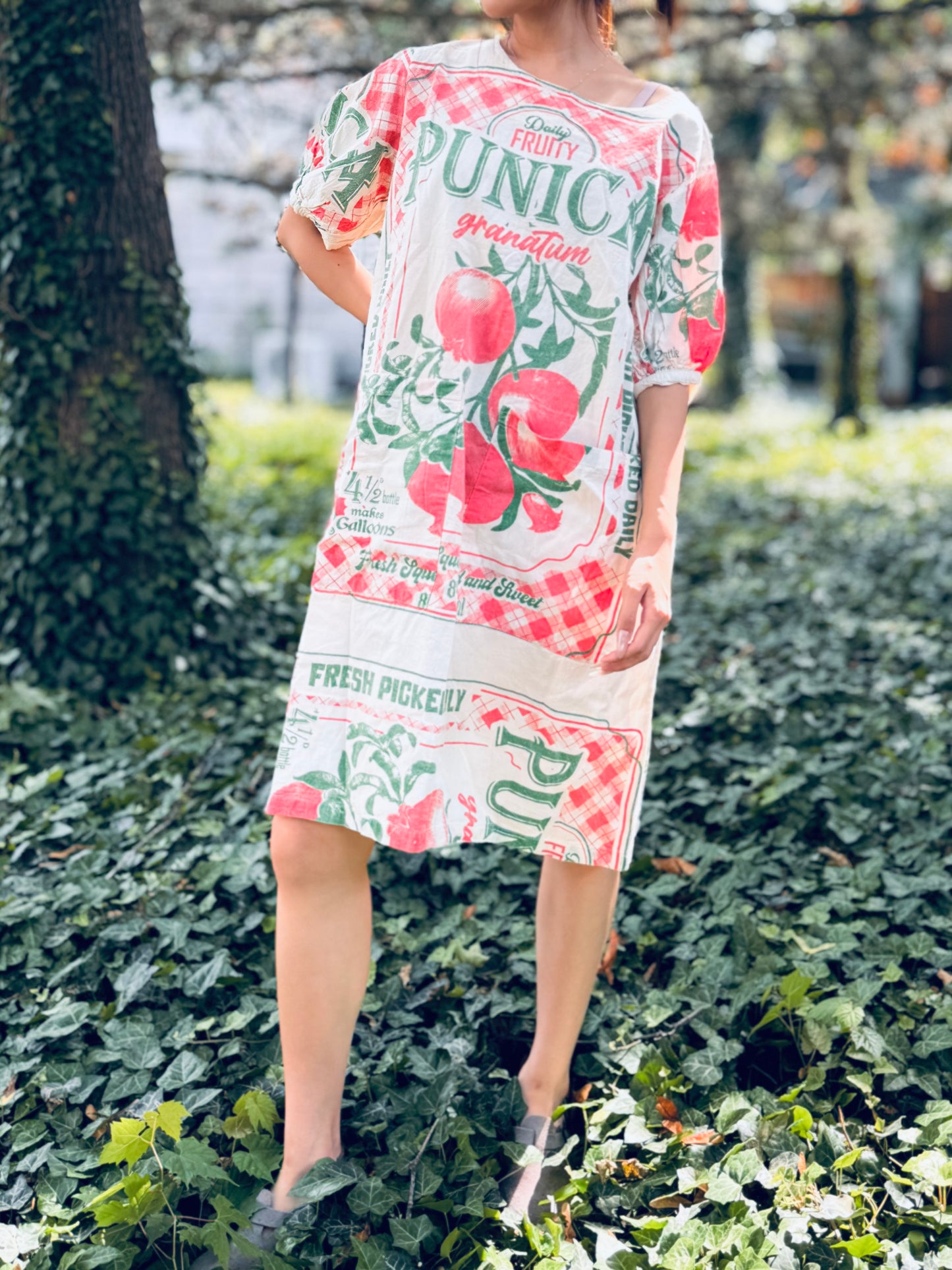 Vintage Pomegranate Print Washed Cotton Dress