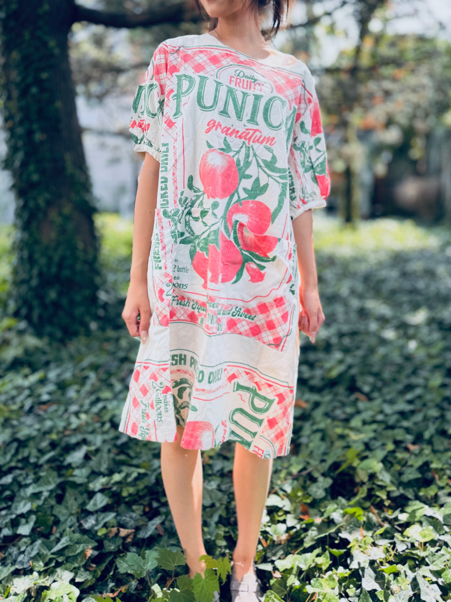 Vintage Pomegranate Print Washed Cotton Dress