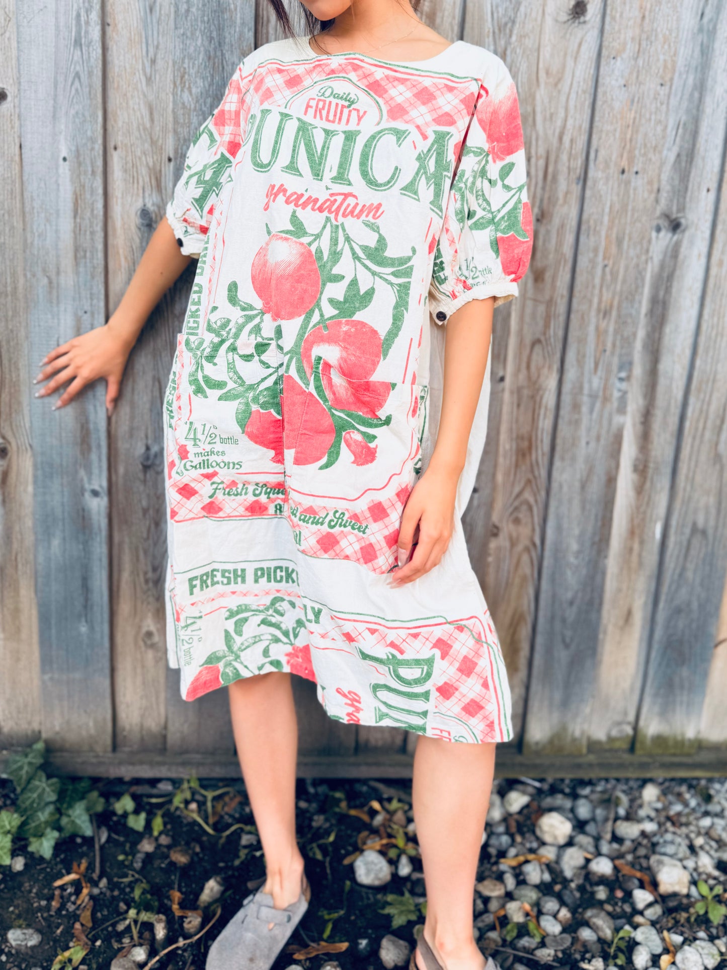 Vintage Pomegranate Print Washed Cotton Dress