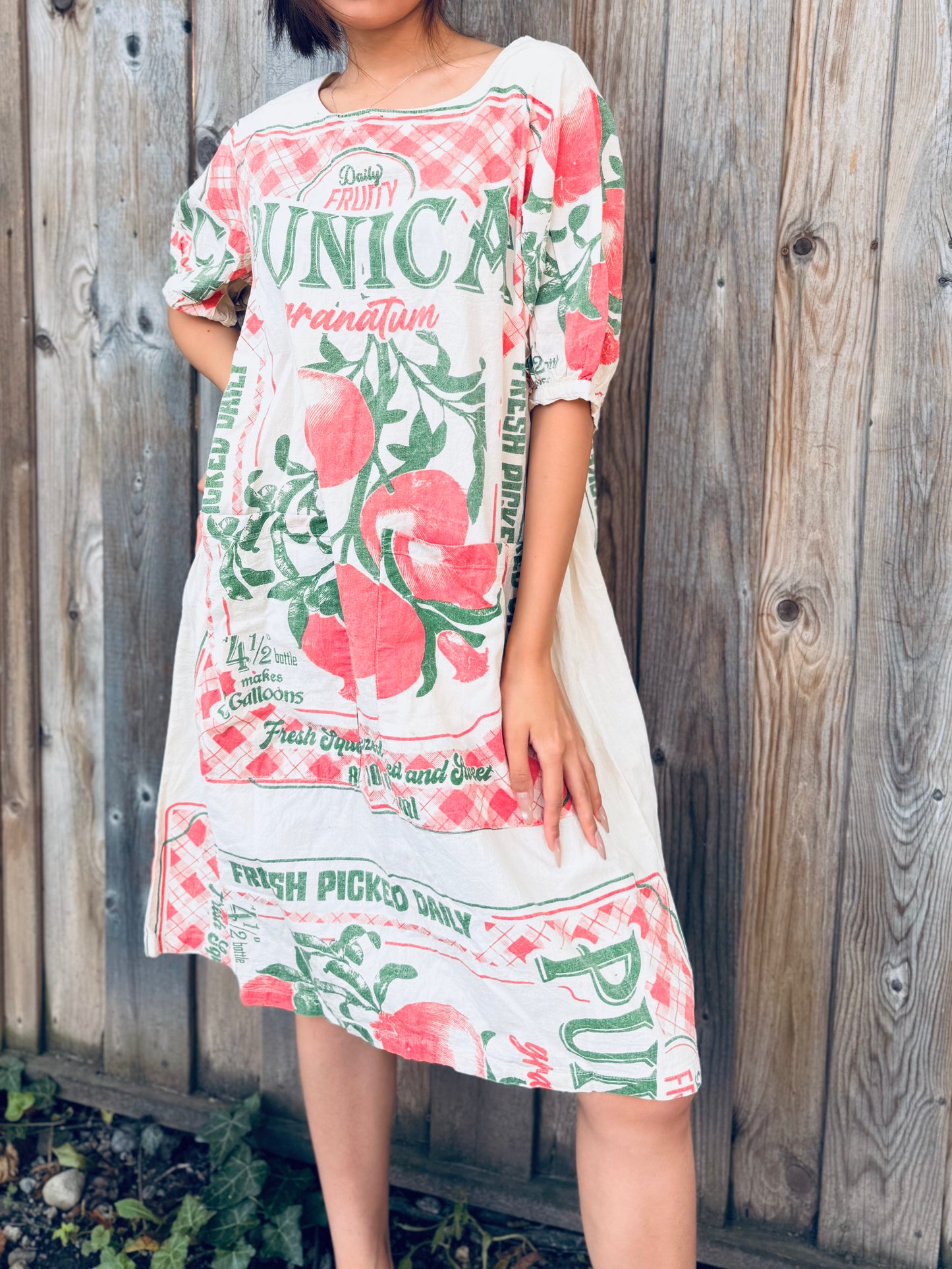 Vintage Pomegranate Print Washed Cotton Dress