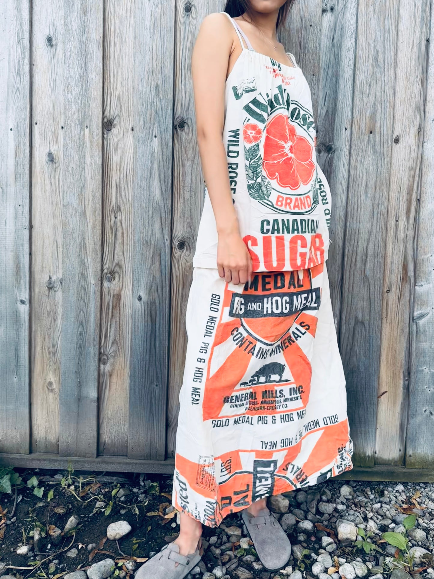 Vintage Wild Rose Print Washed Cotton Cami Top – Adjustable, One Size