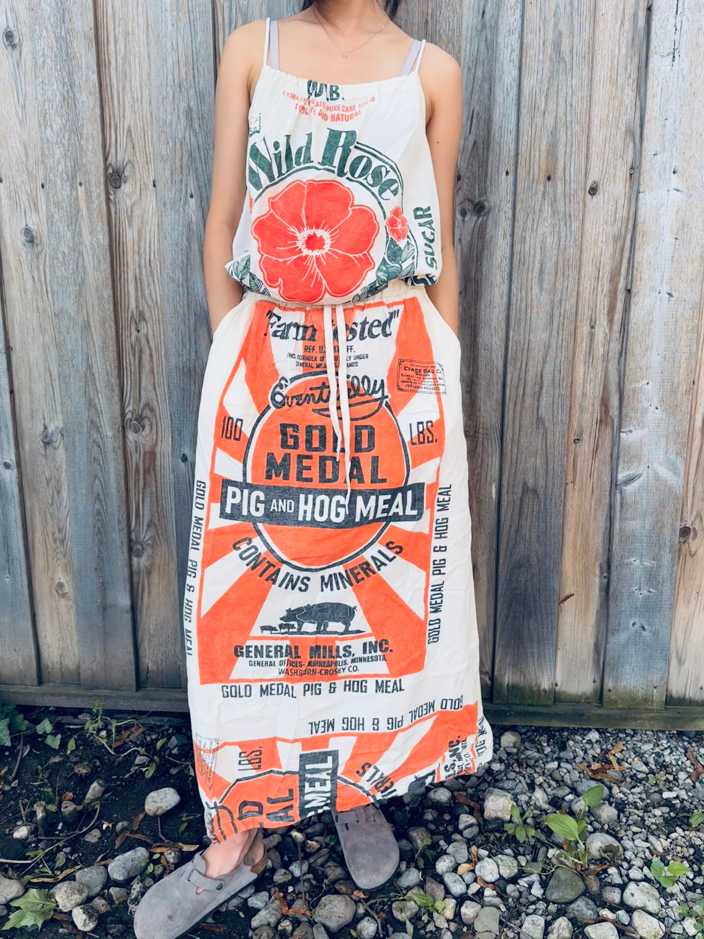 Vintage Wild Rose Print Washed Cotton Cami Top – Adjustable, One Size