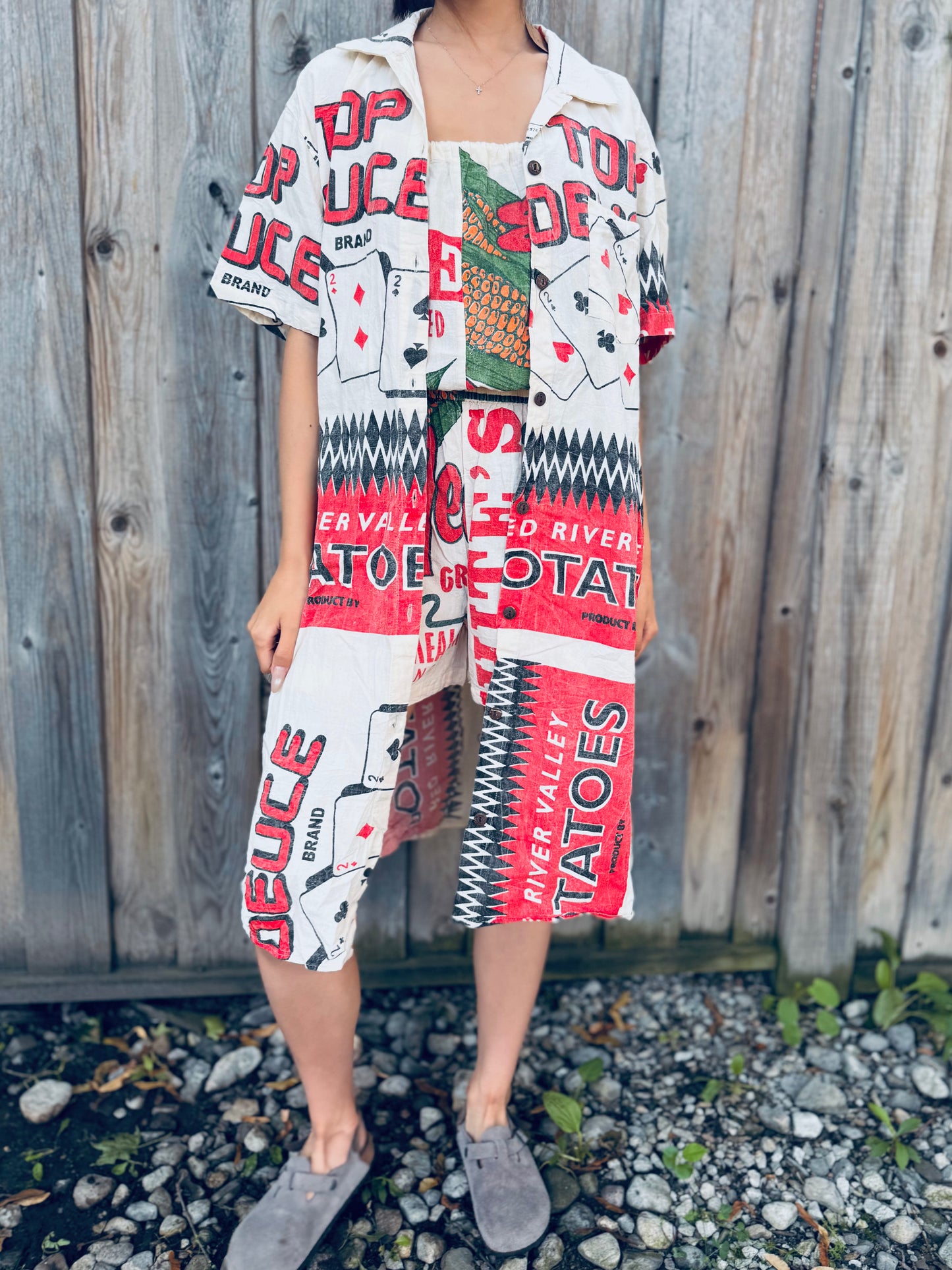 Vintage Poker Print Washed Cotton Shirt‑Dress – Wear Solo or as a Layer