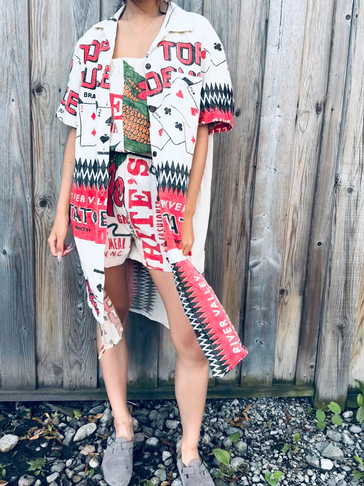 Vintage Poker Print Washed Cotton Shirt‑Dress – Wear Solo or as a Layer