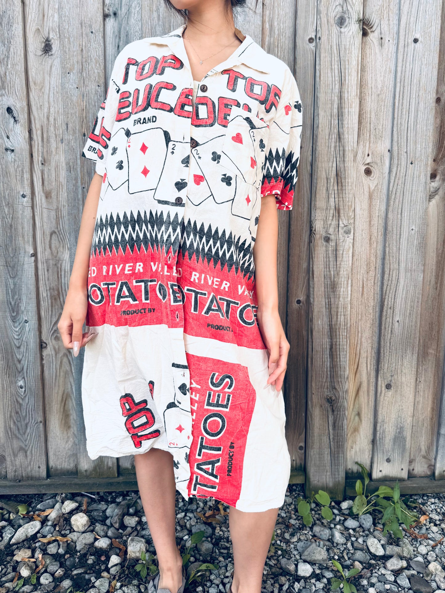 Vintage Poker Print Washed Cotton Shirt‑Dress – Wear Solo or as a Layer