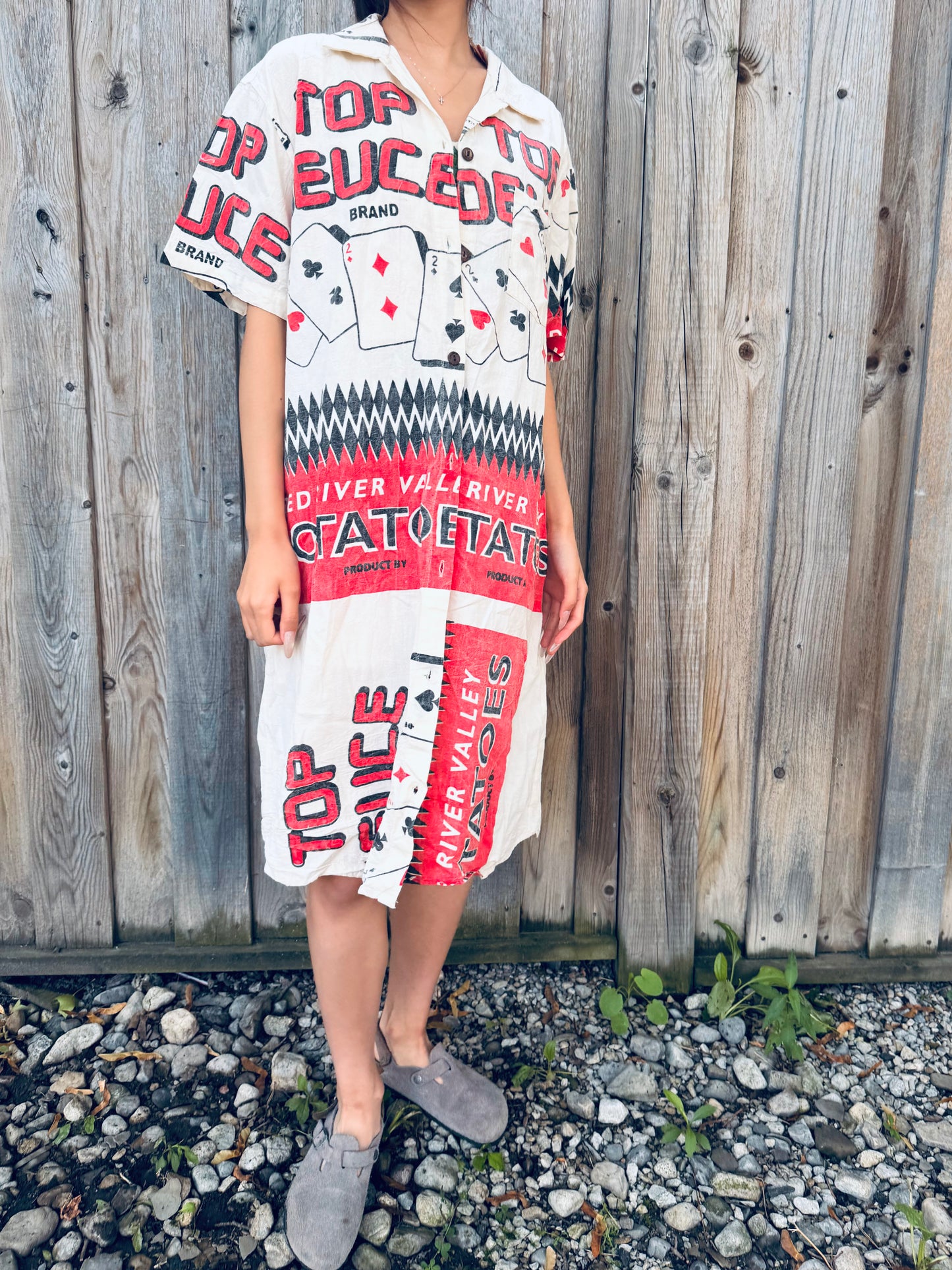Vintage Poker Print Washed Cotton Shirt‑Dress – Wear Solo or as a Layer