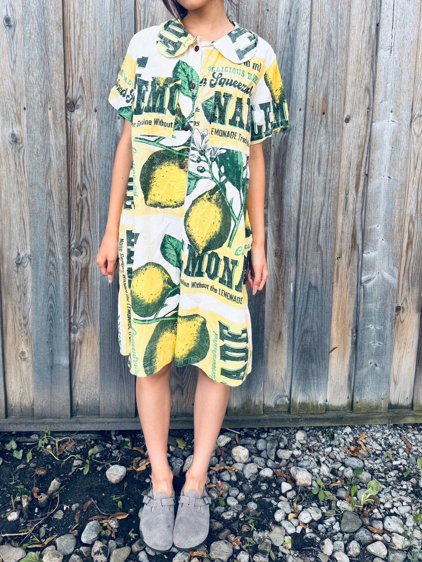 Vintage Lemonade Print Washed Cotton Jumpsuit – Fresh & Playful Everyday Wear