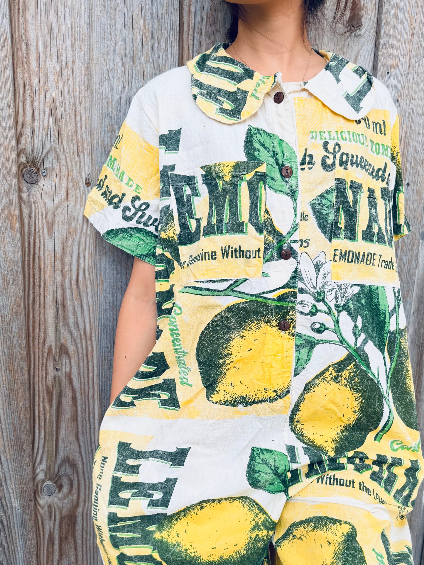 Vintage Lemonade Print Washed Cotton Jumpsuit – Fresh & Playful Everyday Wear