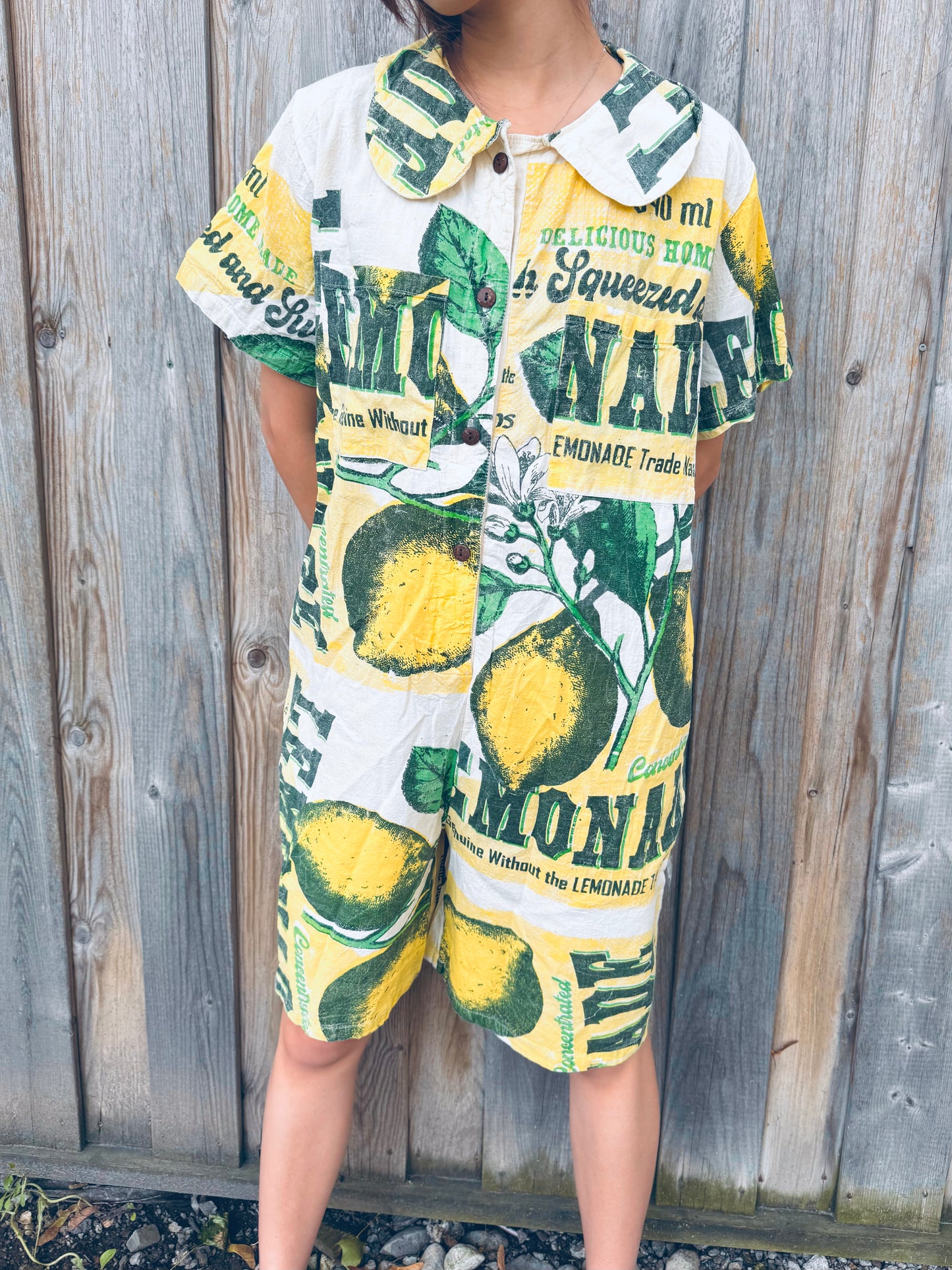 Vintage Lemonade Print Washed Cotton Jumpsuit – Fresh & Playful Everyday Wear