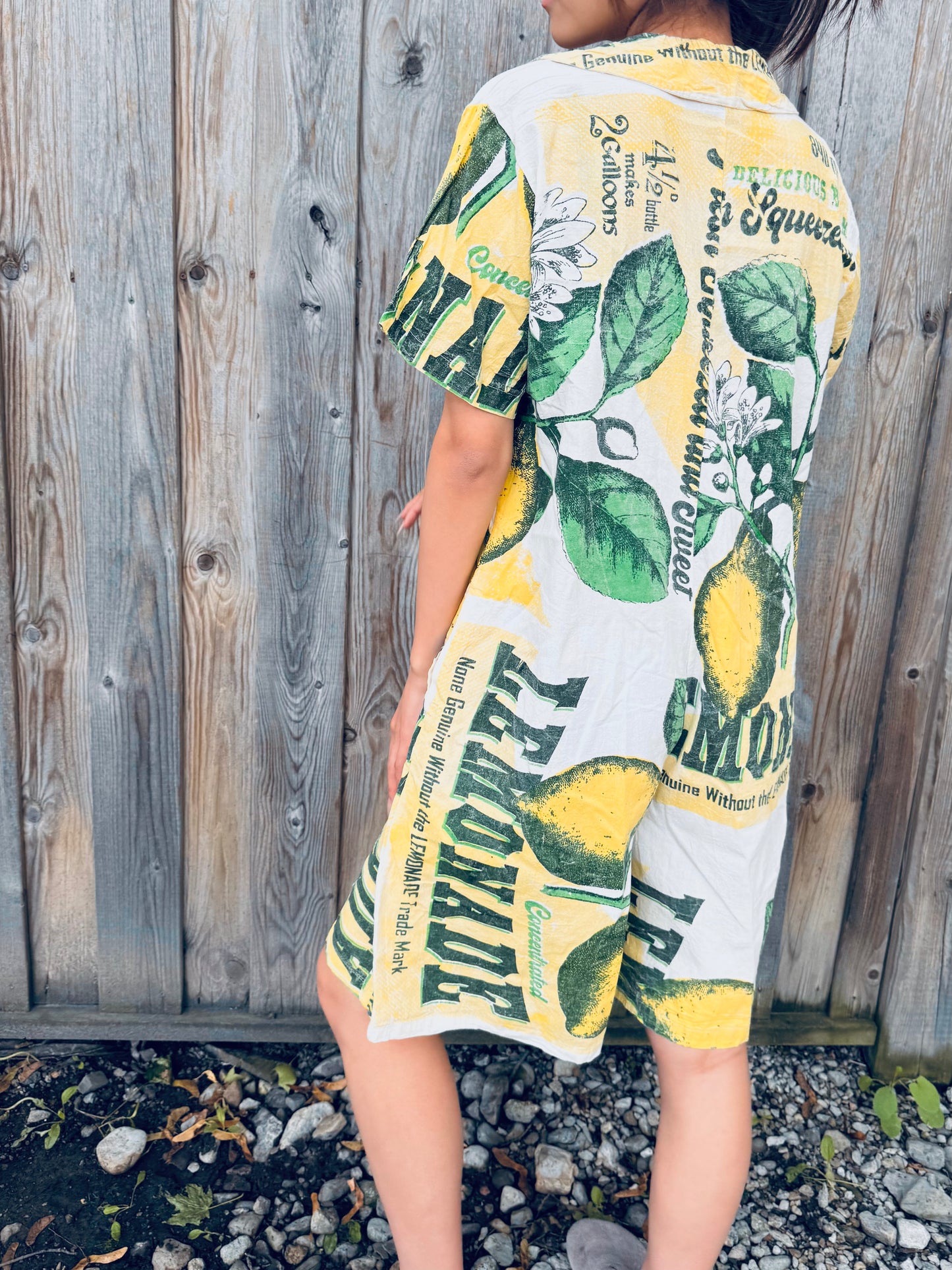 Vintage Lemonade Print Washed Cotton Jumpsuit – Fresh & Playful Everyday Wear
