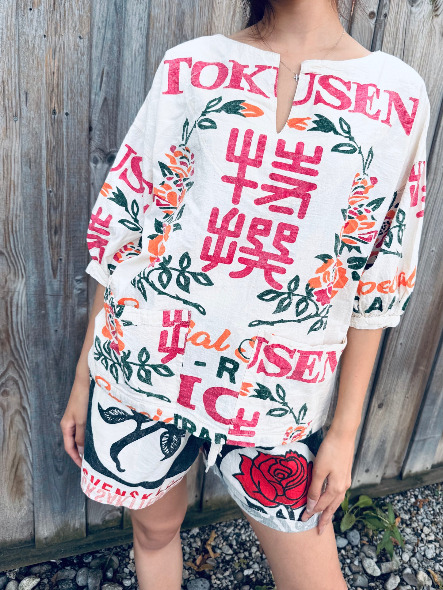 Vintage Sack‑Print Tunic Top – Relaxed Fit