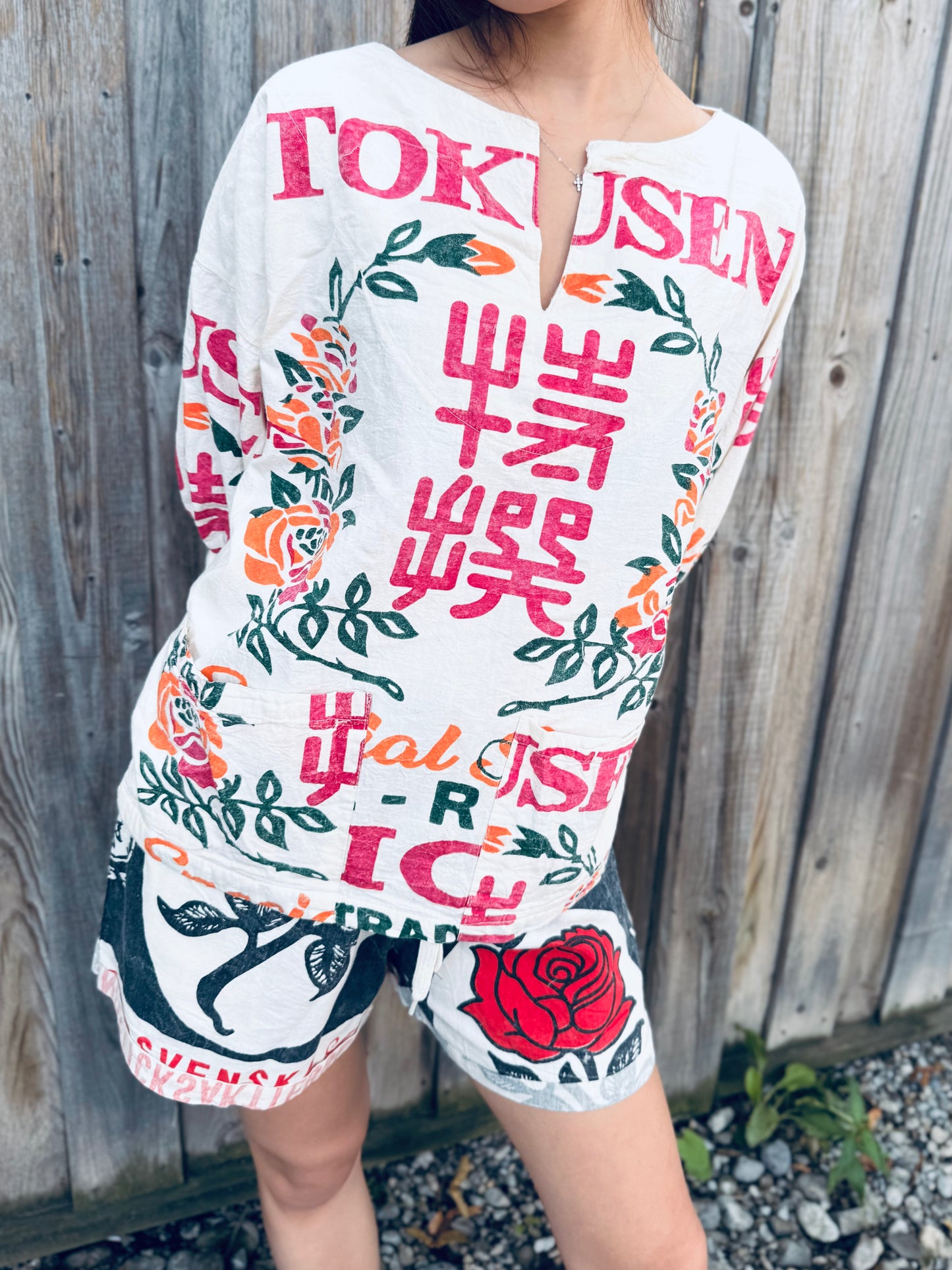 Vintage Sack‑Print Tunic Top – Relaxed Fit