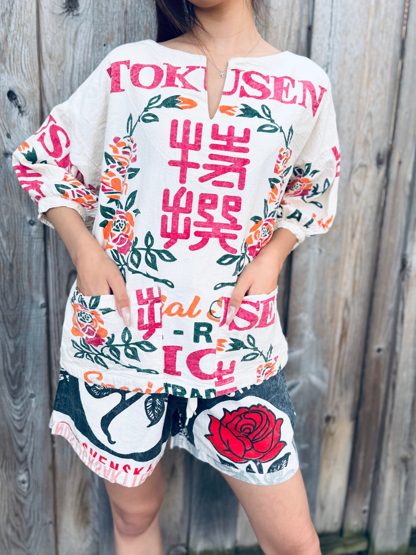 Vintage Sack‑Print Tunic Top – Relaxed Fit