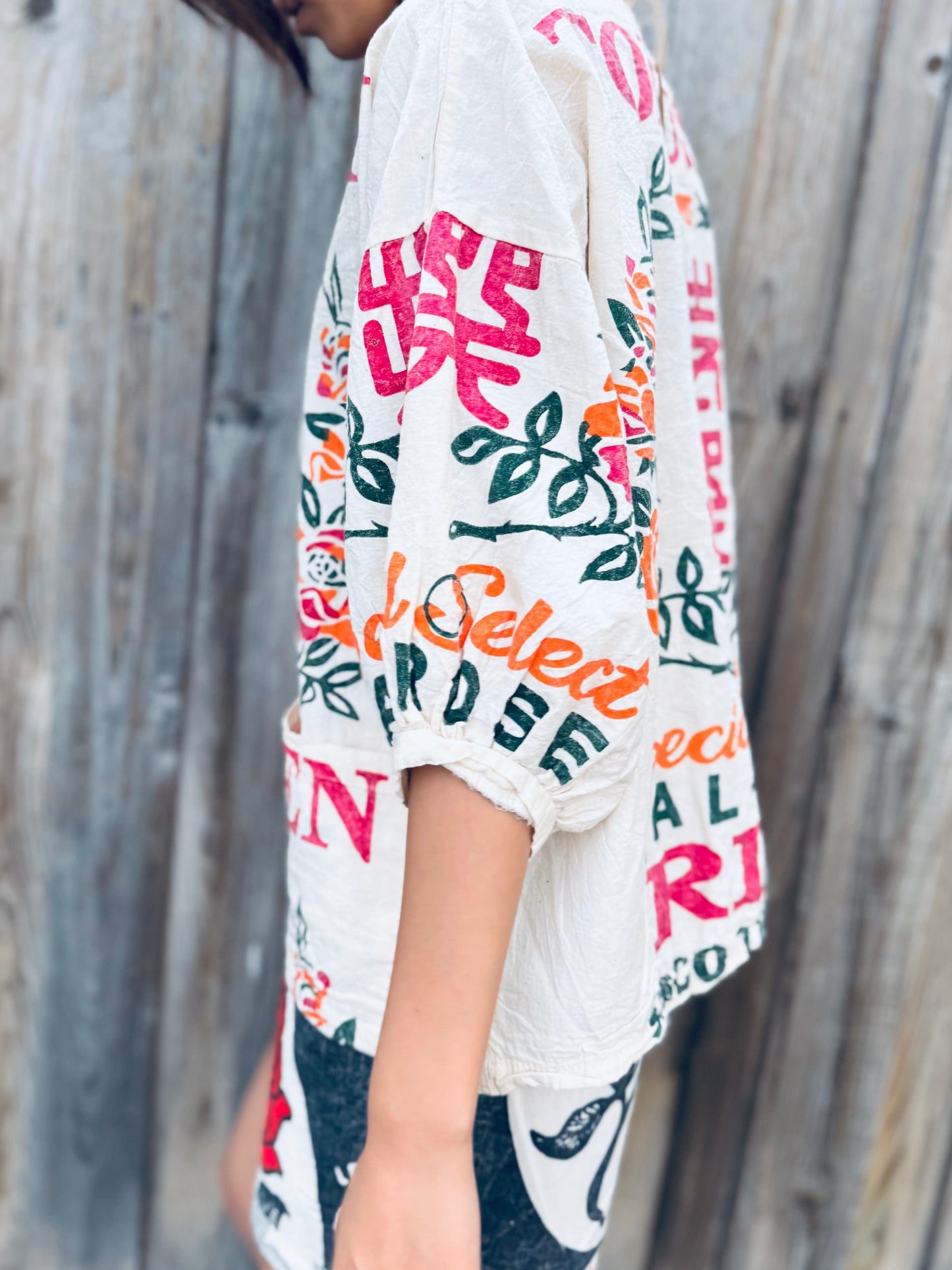 Vintage Sack‑Print Tunic Top – Relaxed Fit