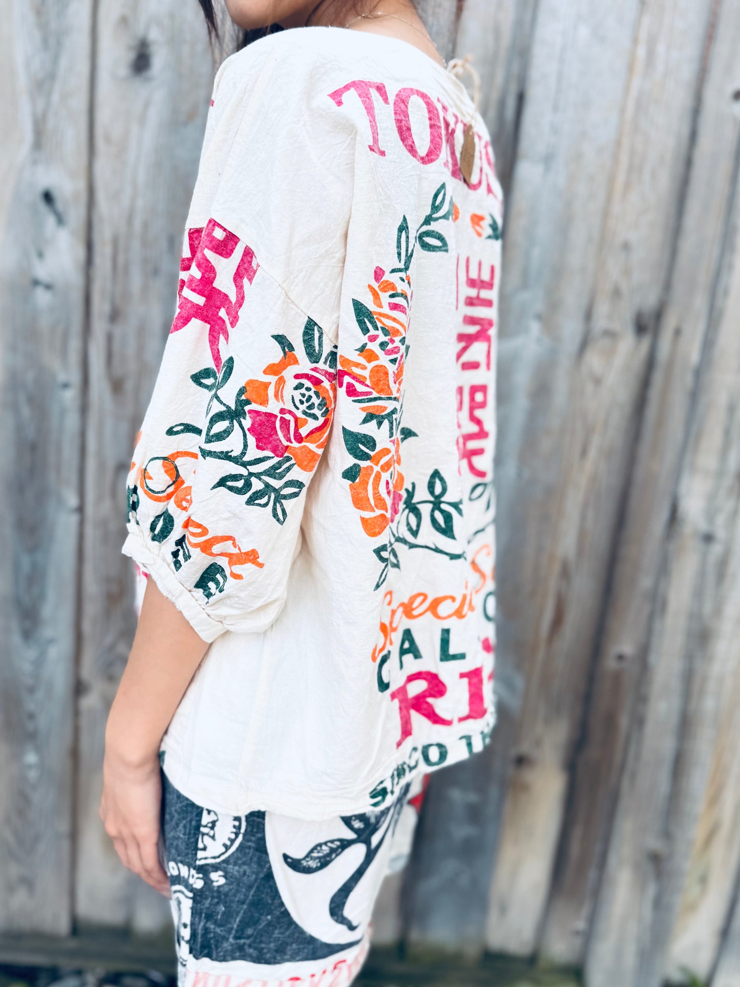 Vintage Sack‑Print Tunic Top – Relaxed Fit