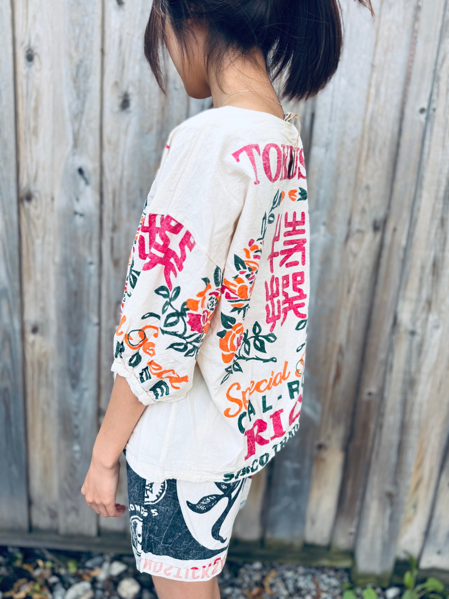 Vintage Sack‑Print Tunic Top – Relaxed Fit