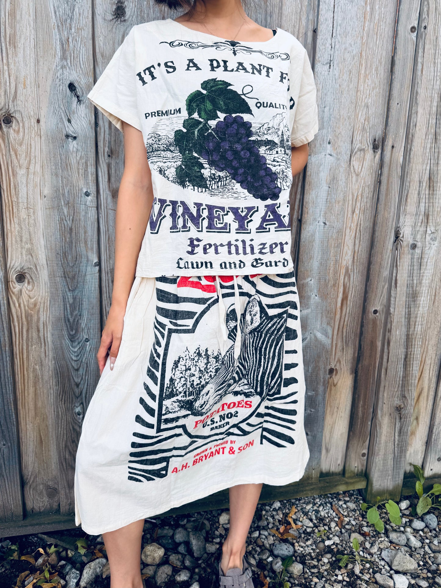 Zebra Potato Sack Midi Skirt – Reworked Vintage Style |