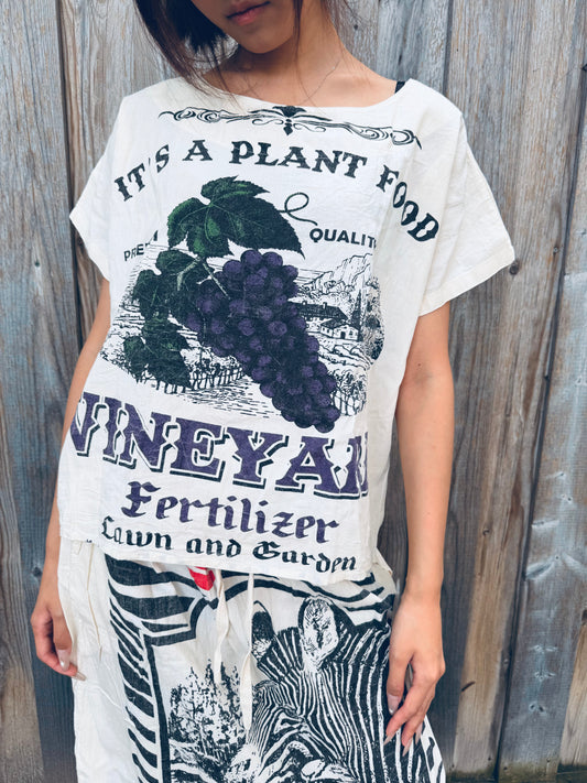 Vintage Vineyard Grape Graphic Top – Washed Cotton Tee